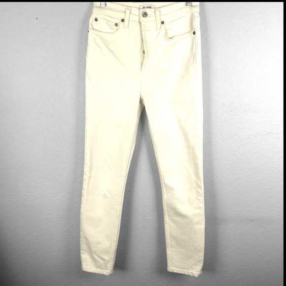 Re/Done White 90’s High Rise Ankle Crop Cotton Stretch Skinny Jeans Size 26 - Picture 1 of 8